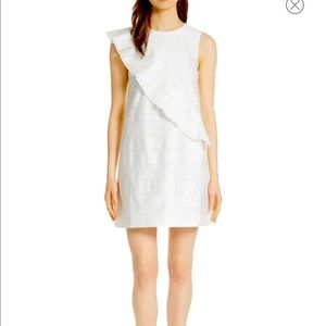 GUC TED BAKER LONDON Embroidered Ruffle Cotton Shift Dress size 5 (US 12)
